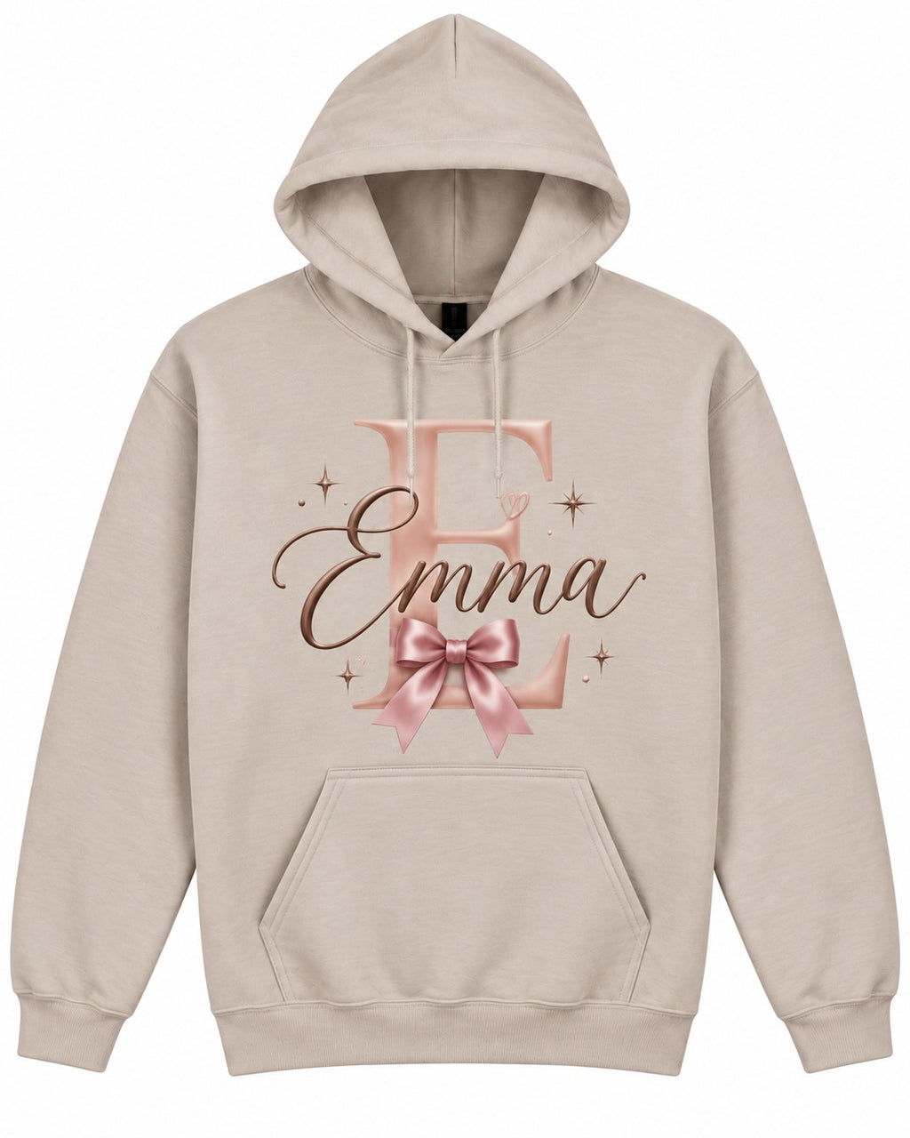 Sand personalized hoodie, example name Emma