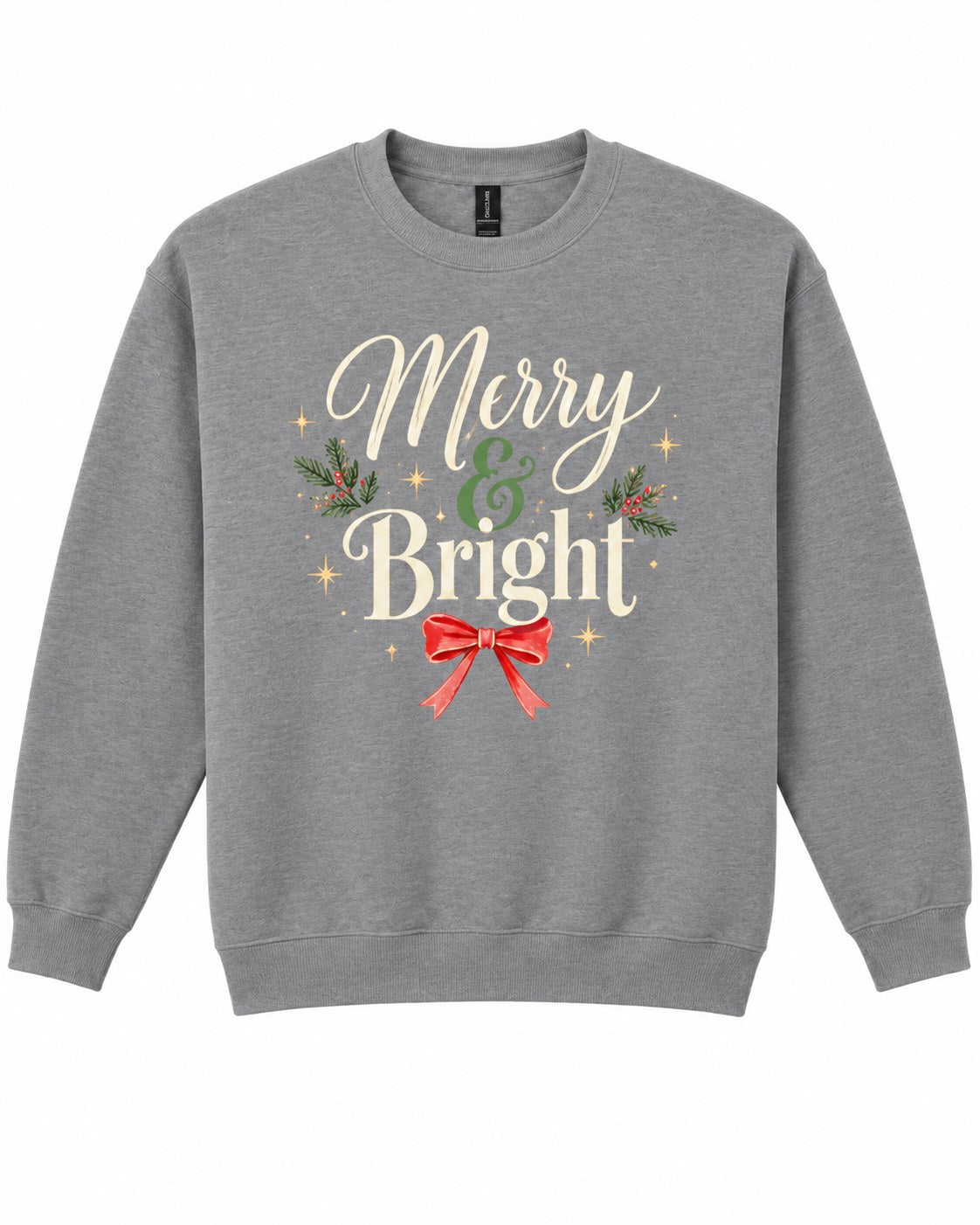 Dark Heather Merry & Bright Christmas crewneck sweatshirt