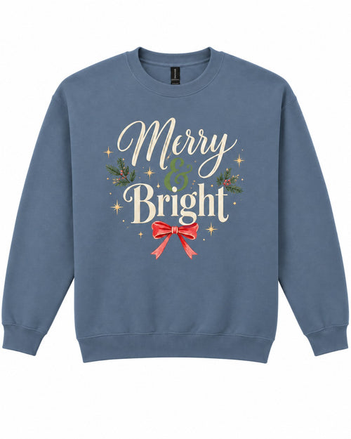 Slate Blue Merry & Bright Christmas crewneck sweatshirt
