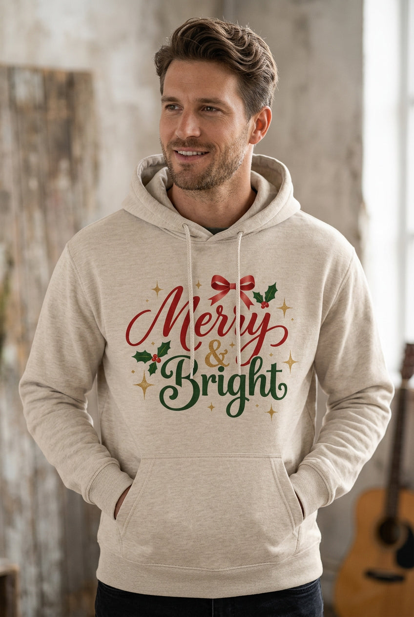 Sand Merry & Bright hoodie, design close-up