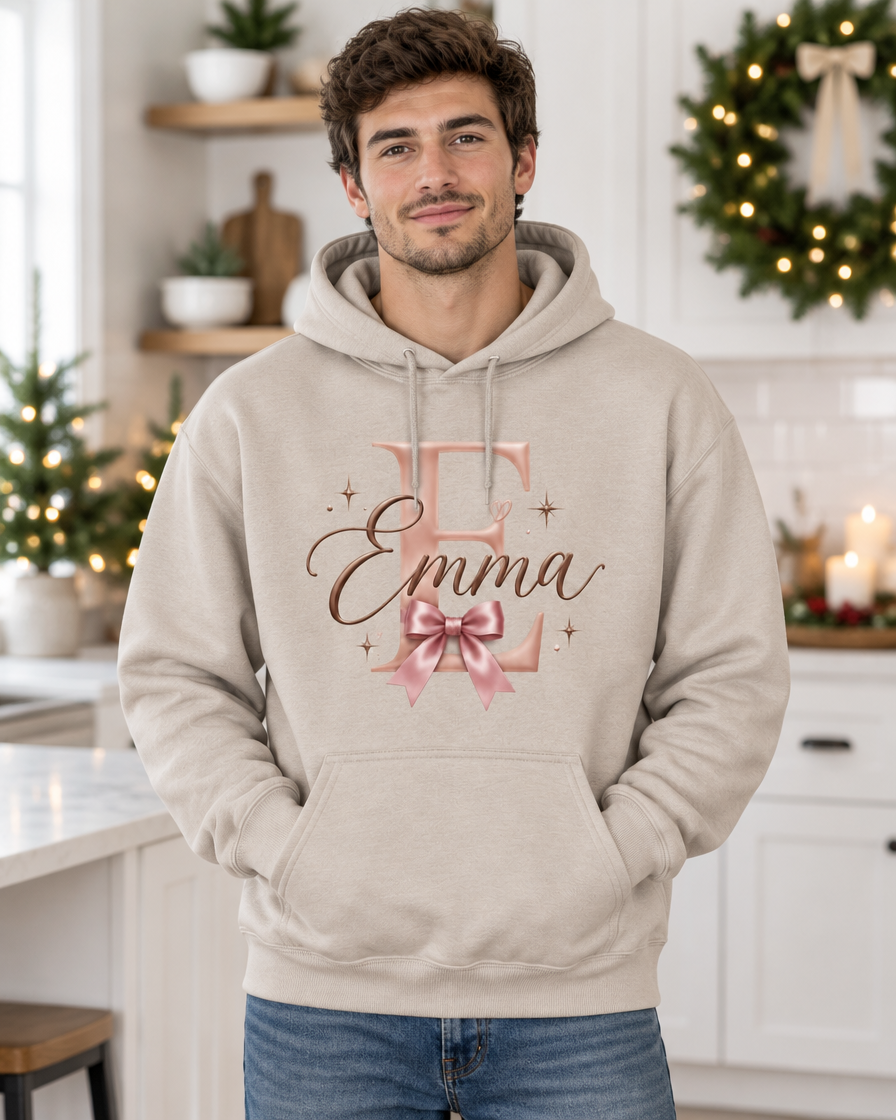 Sand personalized hoodie on a model