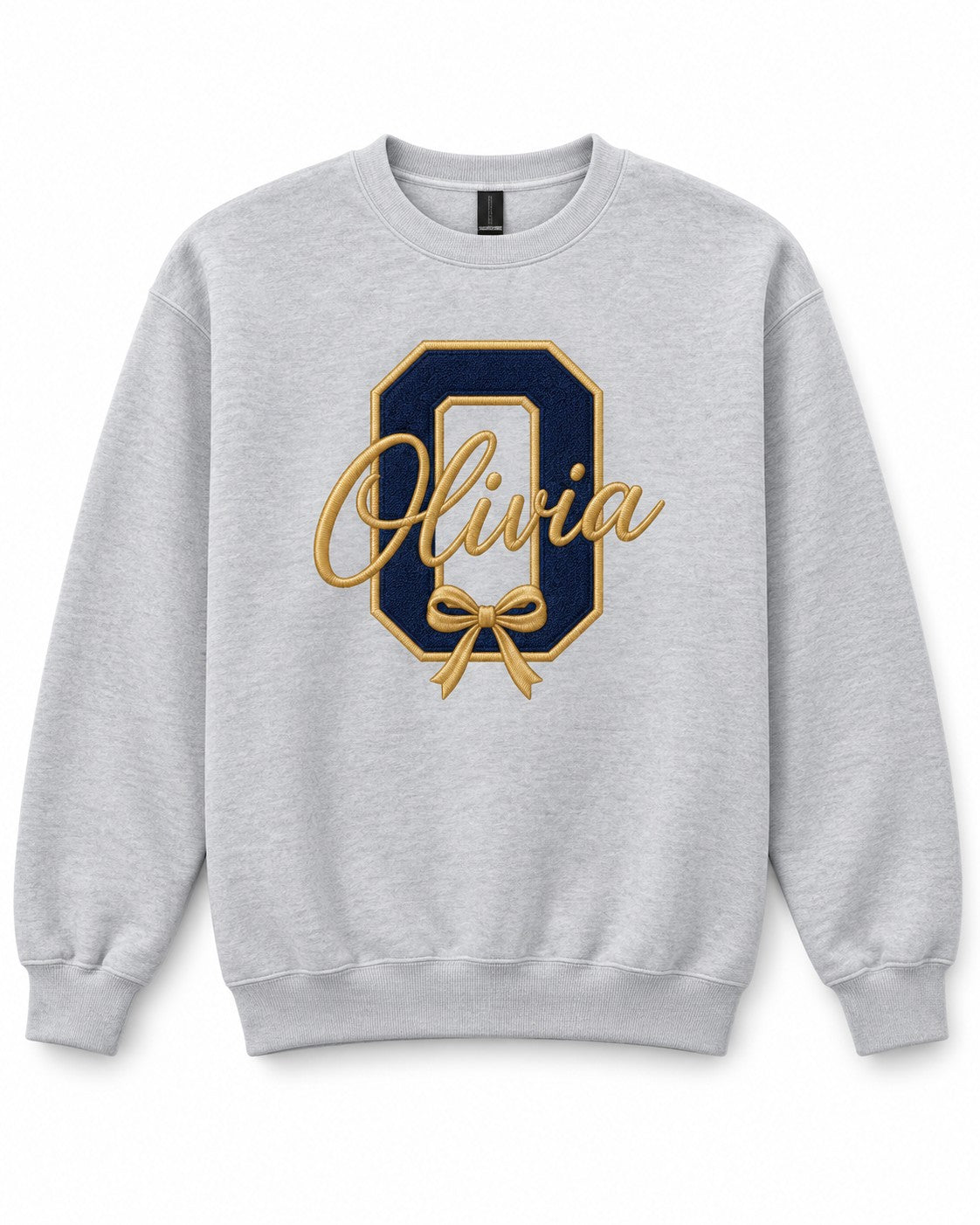 Grey personalized crewneck, example name Olivia